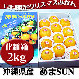 あまSUN (あまさん) 沖縄県産 約2kg(6-9玉) 秀品 化粧箱 贈答用におすすめ 送料無料 12月期間限定のクリスマスみかん